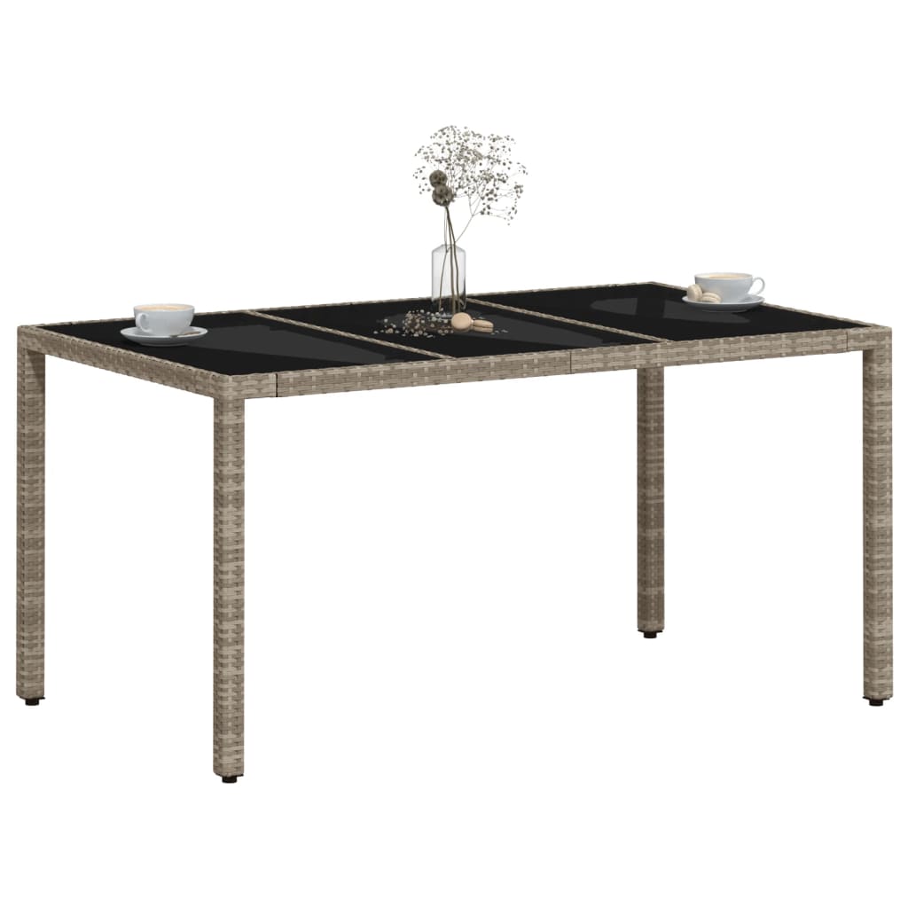 vidaXL Masă grădină blat din sticlă gri deschis 150x90x75 cm poliratan