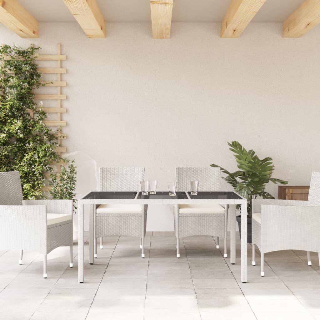 vidaXL Masă grădină cu blat din sticlă, alb, 150x90x75 cm, poliratan