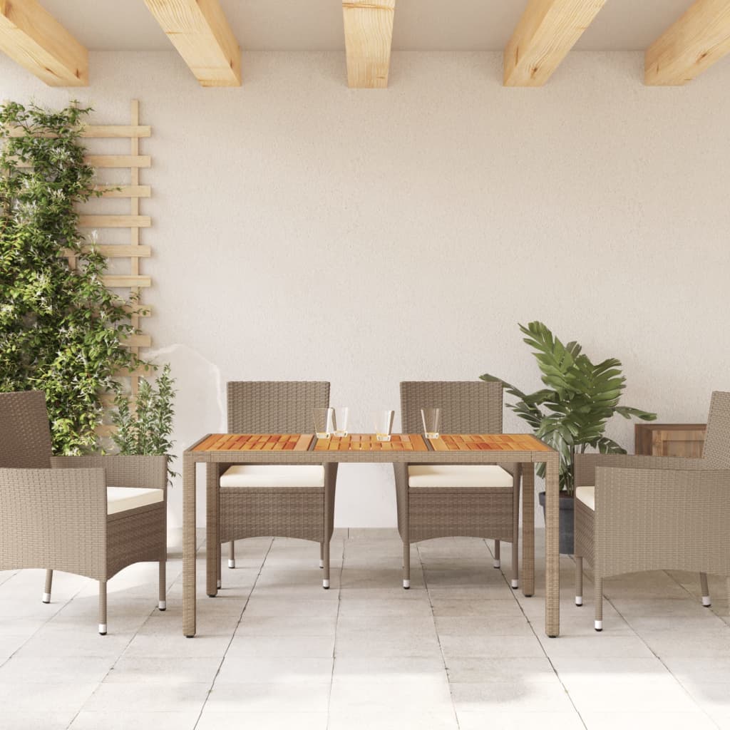 vidaXL Masă de grădină, bej, 150x90x75 cm, poliratan și lemn acacia