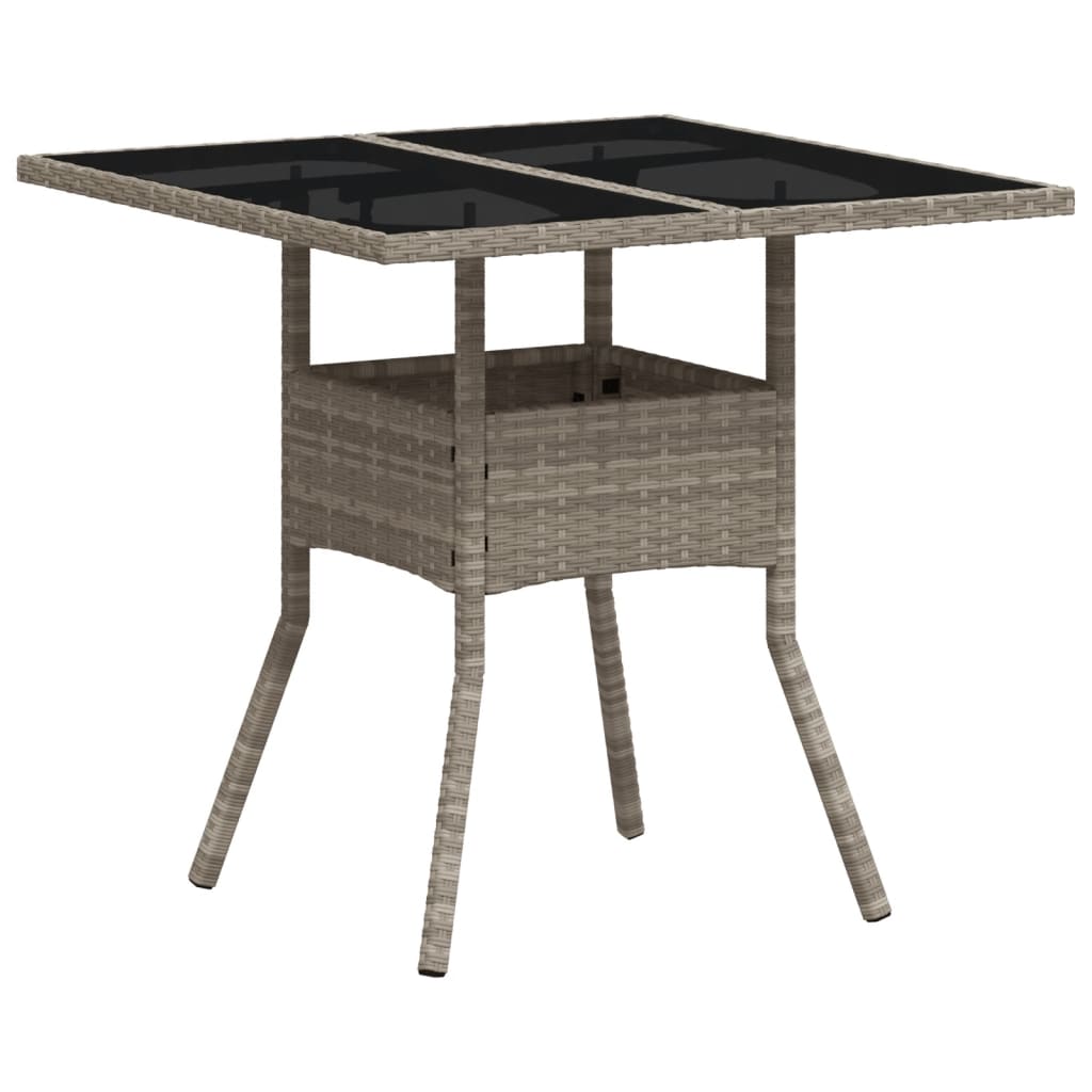 vidaXL Masă grădină blat din sticlă gri deschis 80x80x75 cm poliratan