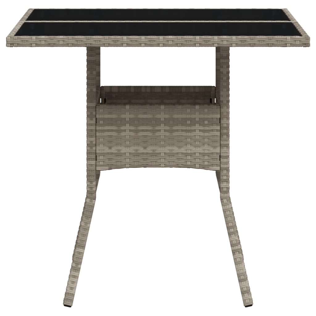 vidaXL Masă grădină blat din sticlă gri deschis 80x80x75 cm poliratan