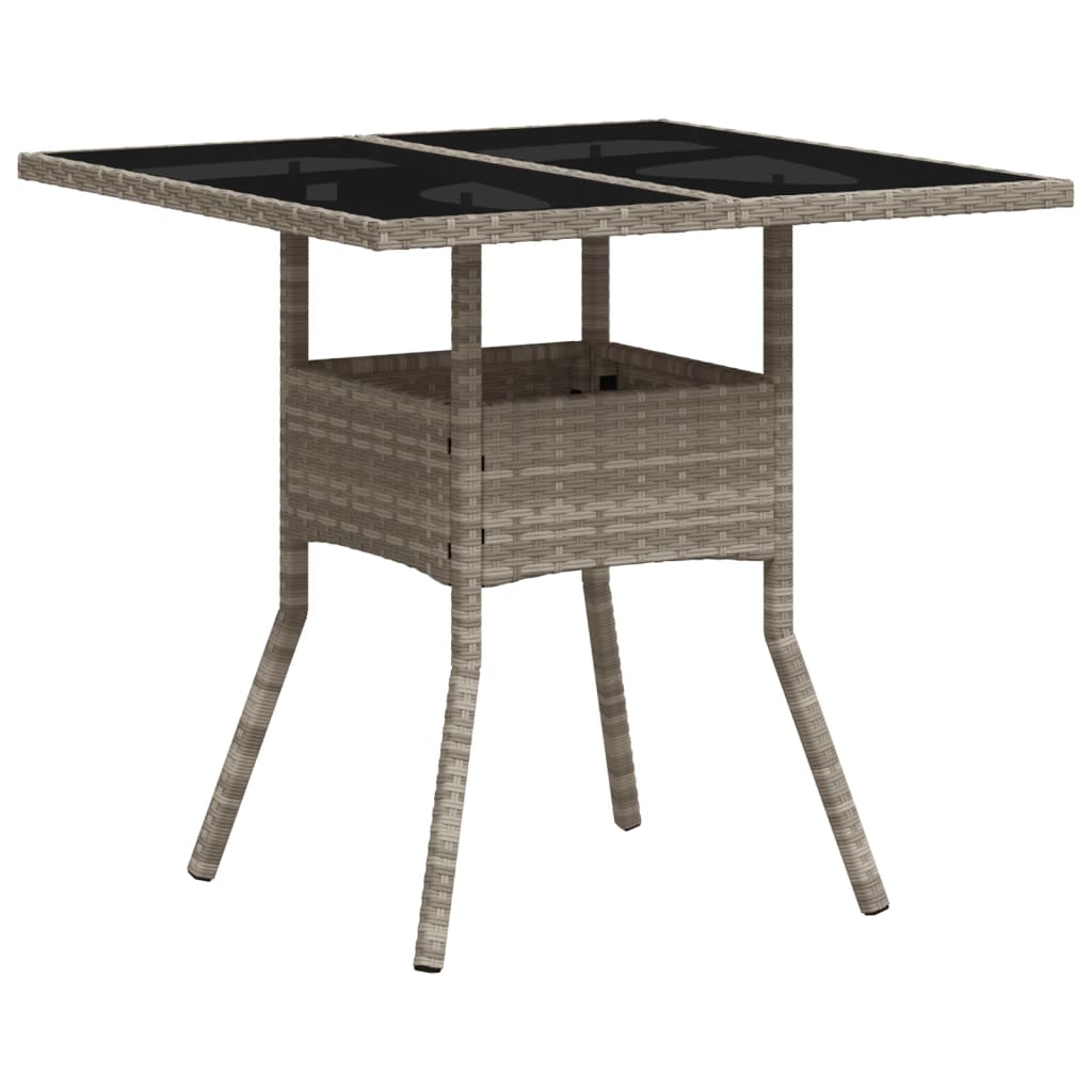vidaXL Masă grădină blat din sticlă gri deschis 80x80x75 cm poliratan