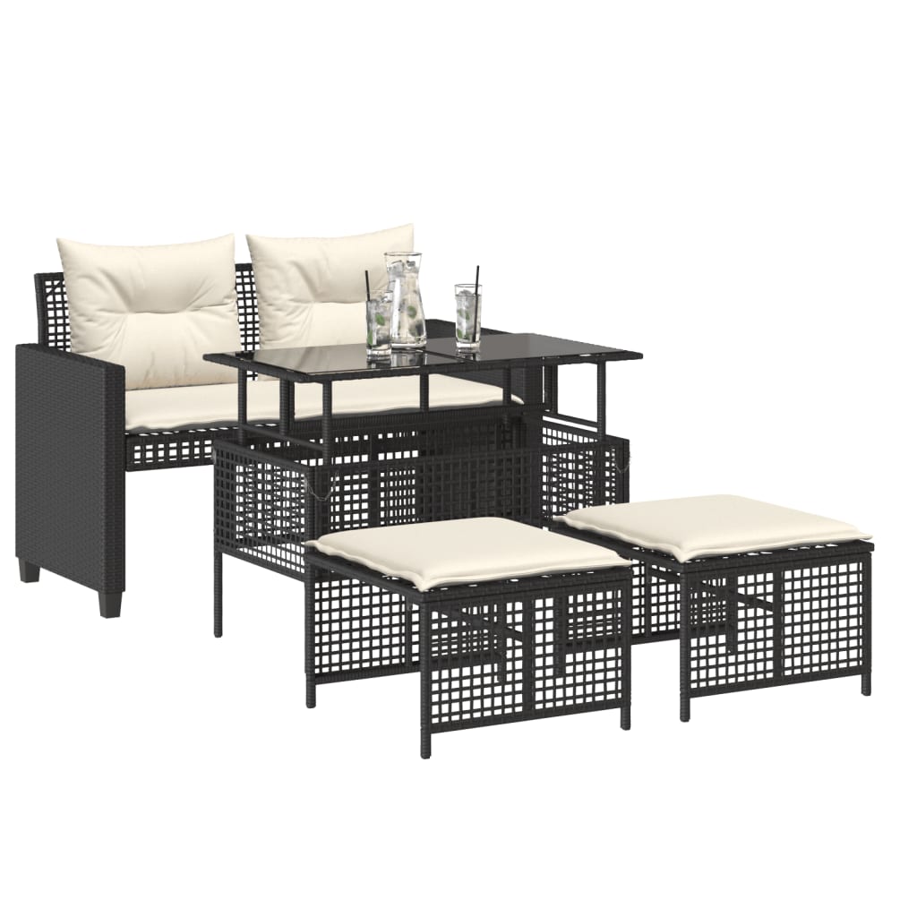 vidaXL Set canapele de grădină 4 piese cu perne negru sticlă/poliratan vidaXL Set canapele de grădină 4 piese cu perne negru sticlă/poliratan