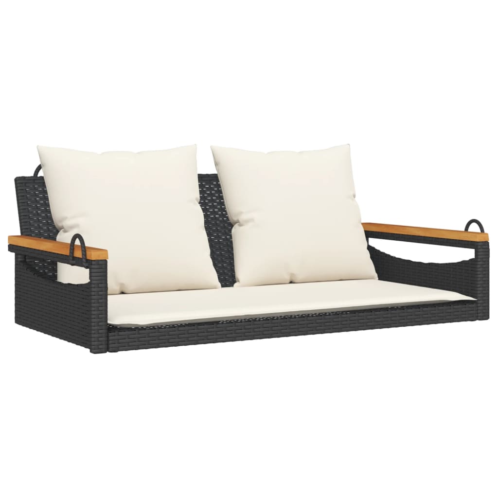 vidaXL Bancă de balansoar cu perne, negru, 109x62x40 cm, poliratan vidaXL Bancă de balansoar cu perne, negru, 109x62x40 cm, poliratan