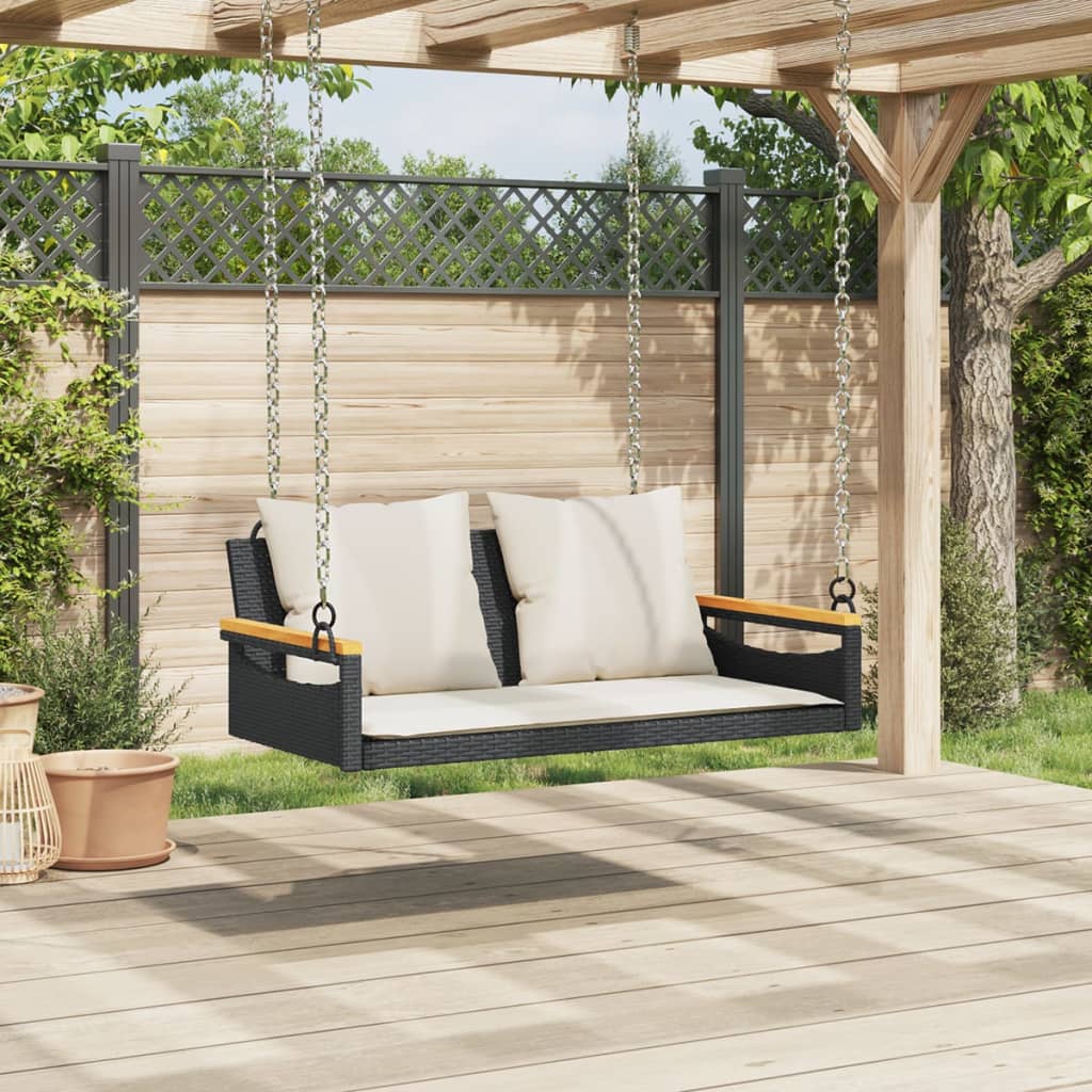 vidaXL Bancă de balansoar cu perne, negru, 109x62x40 cm, poliratan vidaXL Bancă de balansoar cu perne, negru, 109x62x40 cm, poliratan