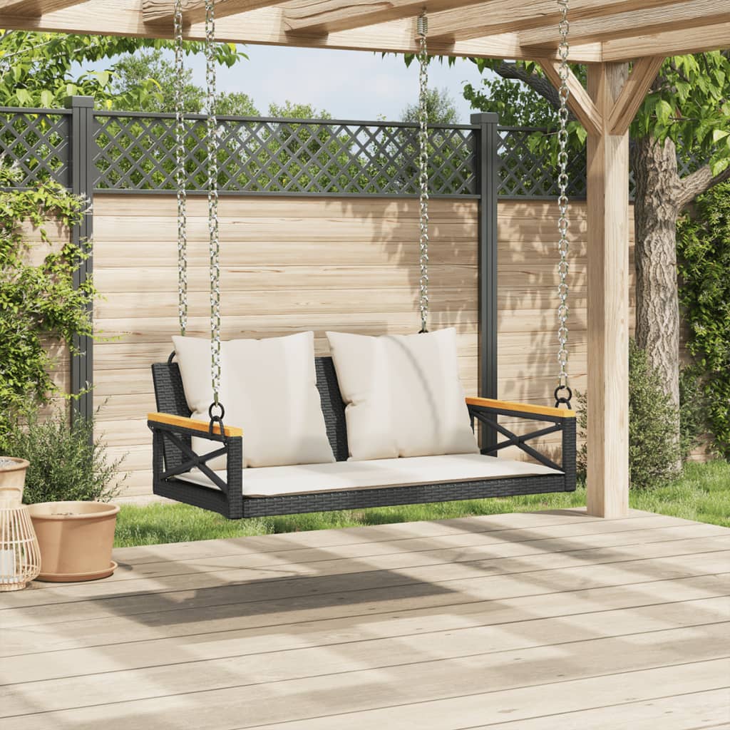 vidaXL Bancă de balansoar cu perne, negru, 109x62x40 cm, poliratan vidaXL Bancă de balansoar cu perne, negru, 109x62x40 cm, poliratan