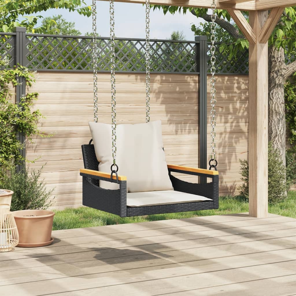 vidaXL Bancă de balansoar cu perne, negru, 63x62x40 cm, poliratan vidaXL Bancă de balansoar cu perne, negru, 63x62x40 cm, poliratan