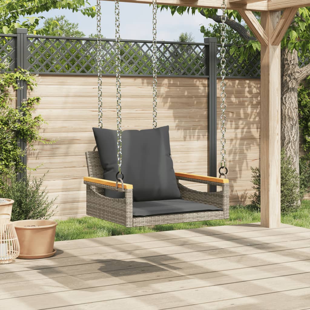 vidaXL Bancă de balansoar cu perne, gri, 63x62x40 cm, poliratan vidaXL Bancă de balansoar cu perne, gri, 63x62x40 cm, poliratan