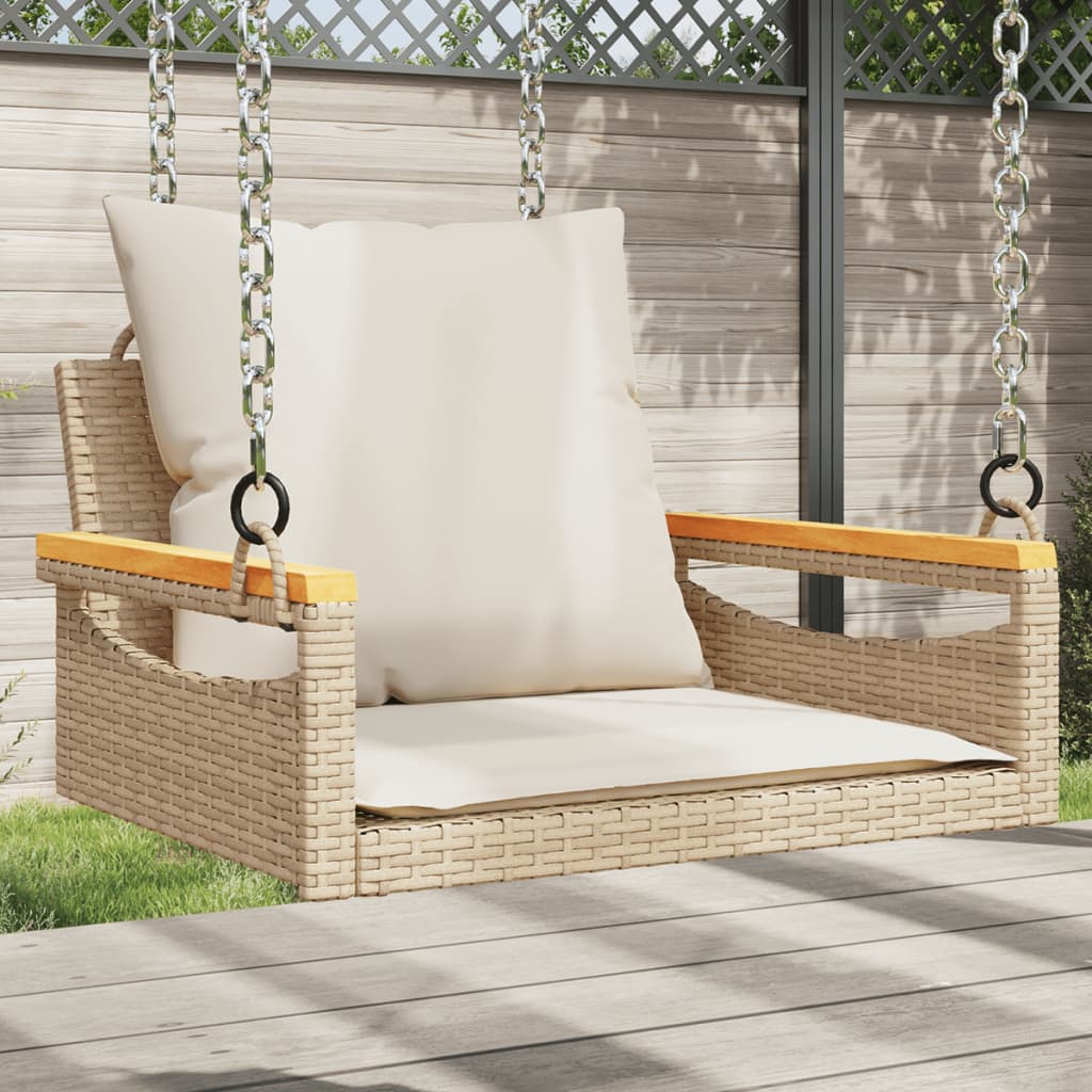 vidaXL Bancă de balansoar cu perne, bej, 63x62x40 cm, poliratan vidaXL Bancă de balansoar cu perne, bej, 63x62x40 cm, poliratan