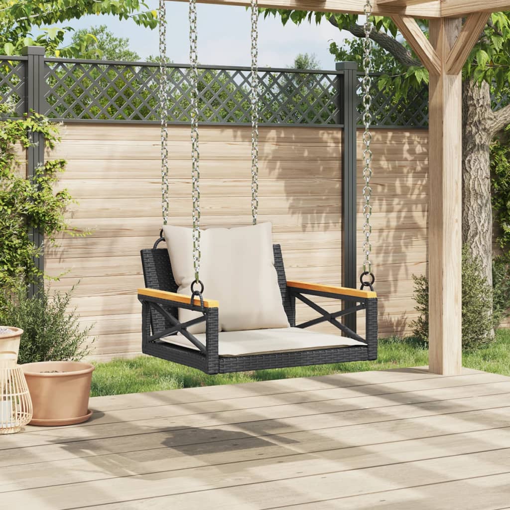 vidaXL Bancă de balansoar cu perne, negru, 63x62x40 cm, poliratan vidaXL Bancă de balansoar cu perne, negru, 63x62x40 cm, poliratan