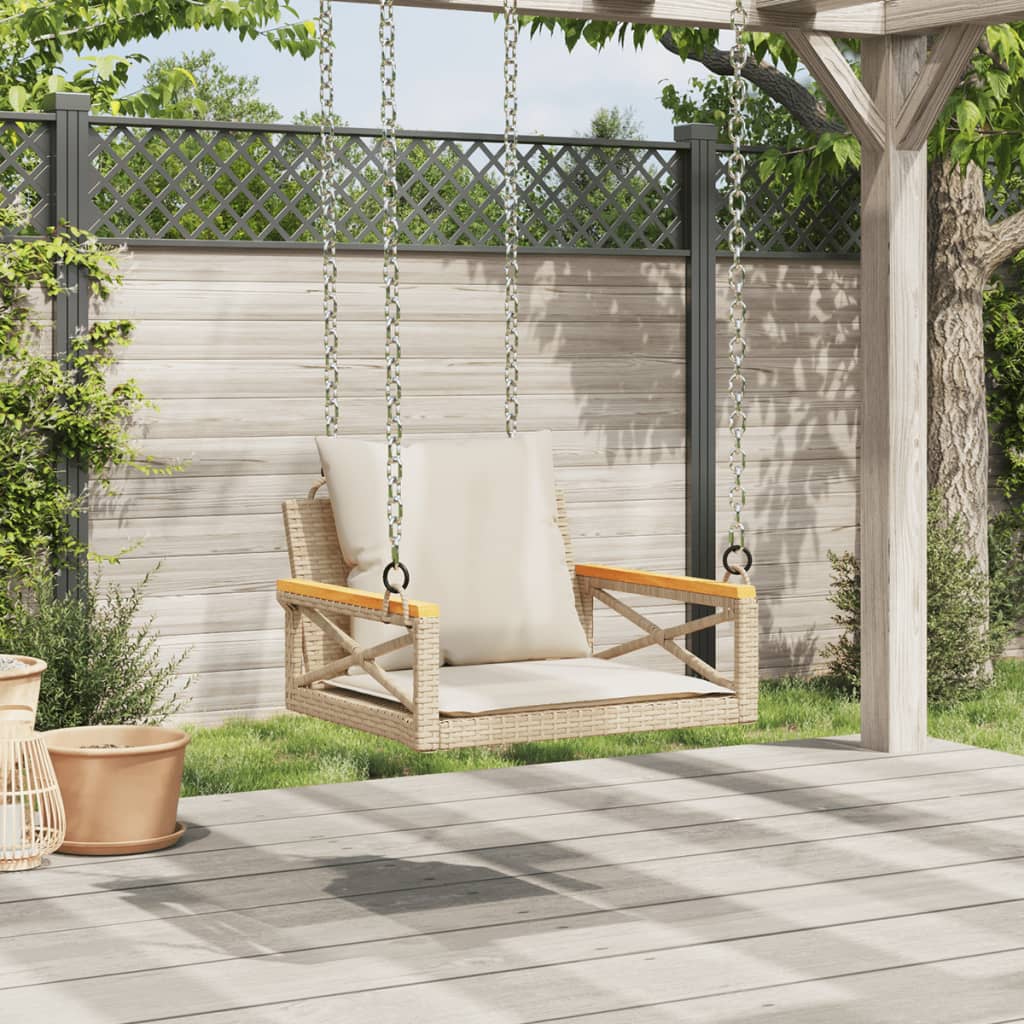 vidaXL Bancă de balansoar cu perne, bej, 63x62x40 cm, poliratan vidaXL Bancă de balansoar cu perne, bej, 63x62x40 cm, poliratan