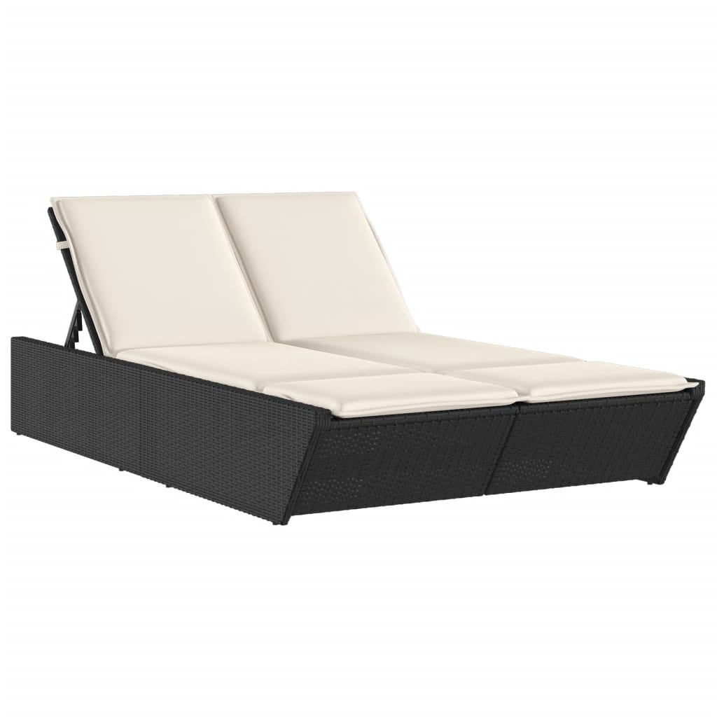 vidaXL Șezlong dublu cu perne, negru, poliratan vidaXL Șezlong dublu cu perne, negru, poliratan
