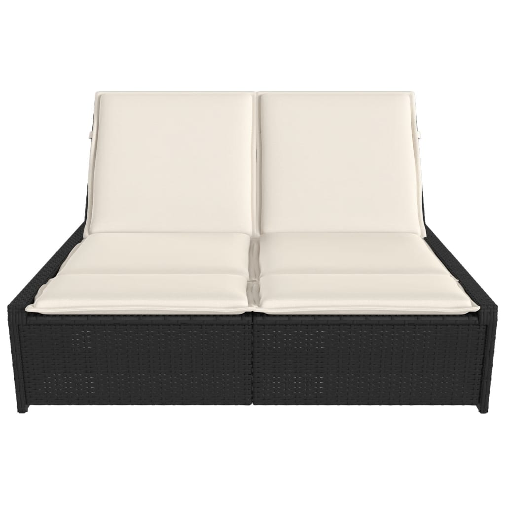 vidaXL Șezlong dublu cu perne, negru, poliratan vidaXL Șezlong dublu cu perne, negru, poliratan