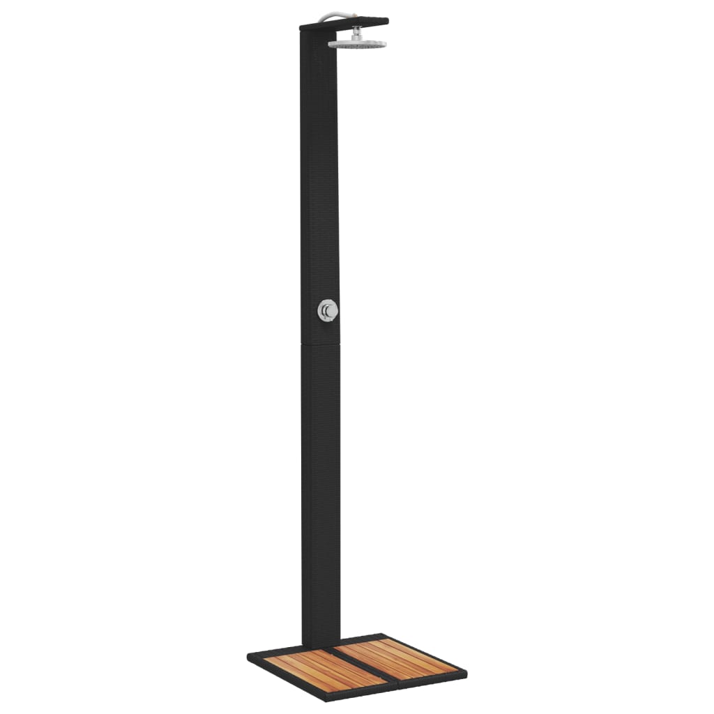 vidaXL Duș de exterior, negru, 50x55x224 cm, poliratan și lemn acacia vidaXL Duș de exterior, negru, 50x55x224 cm, poliratan și lemn acacia