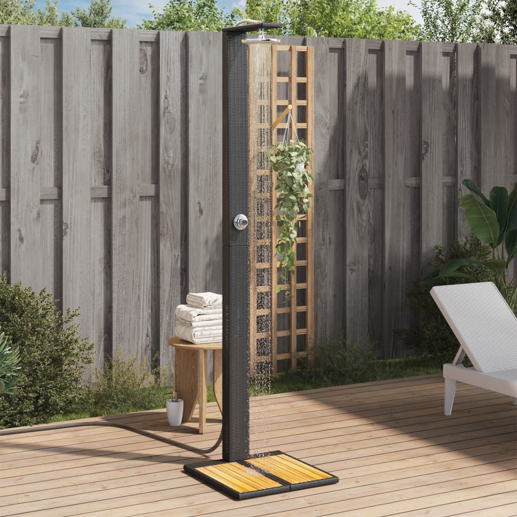 vidaXL Duș de exterior, negru, 50x55x224 cm, poliratan și lemn acacia vidaXL Duș de exterior, negru, 50x55x224 cm, poliratan și lemn acacia