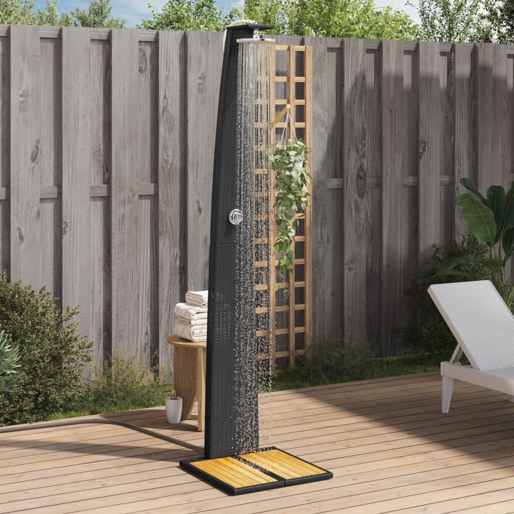 vidaXL Duș de exterior, negru, 55x60x224 cm, poliratan și lemn acacia vidaXL Duș de exterior, negru, 55x60x224 cm, poliratan și lemn acacia