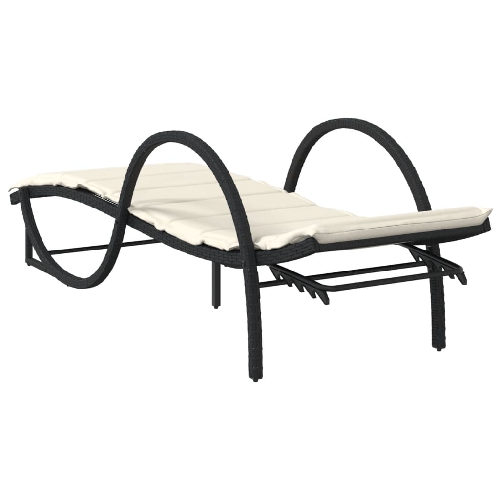 vidaXL Șezlong cu pernă, negru, 60x199x42 cm, poliratan
