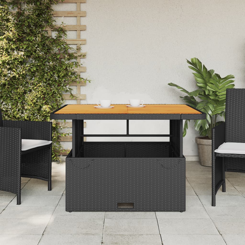 vidaXL Masă de grădină, negru, 110x110x71 cm, poliratan și lemn acacia vidaXL Masă de grădină, negru, 110x110x71 cm, poliratan și lemn acacia