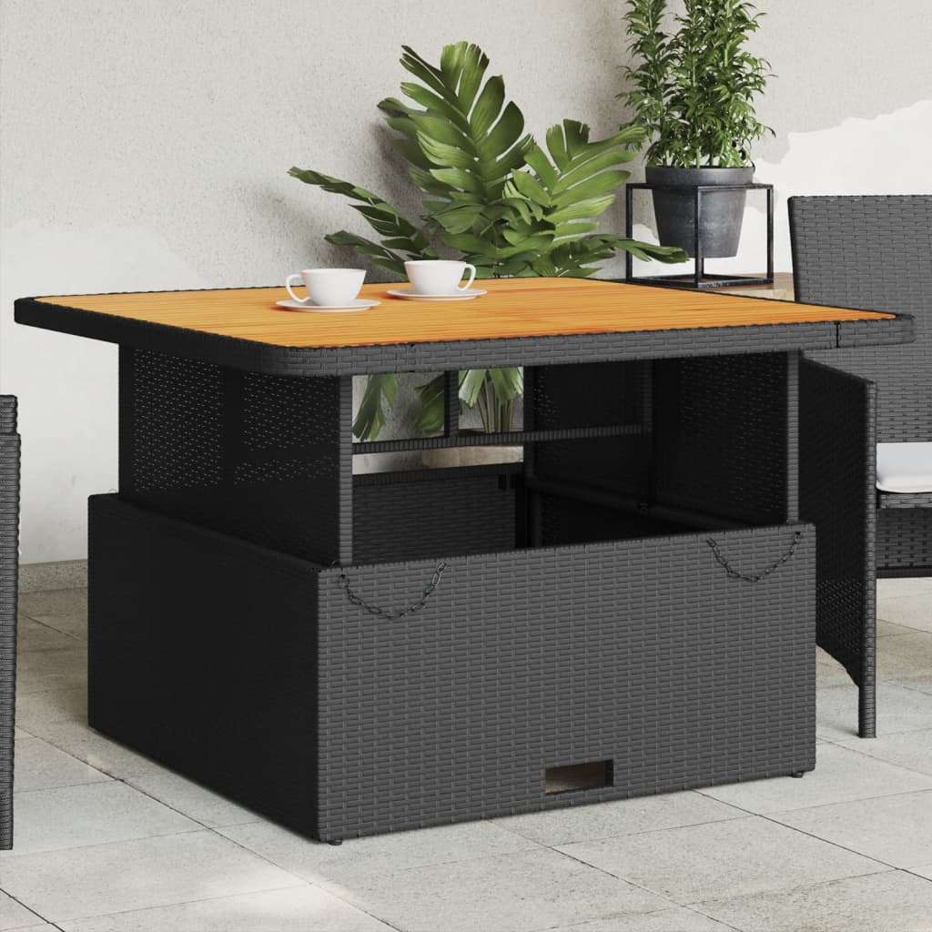 vidaXL Masă de grădină, negru, 110x110x71 cm, poliratan și lemn acacia vidaXL Masă de grădină, negru, 110x110x71 cm, poliratan și lemn acacia