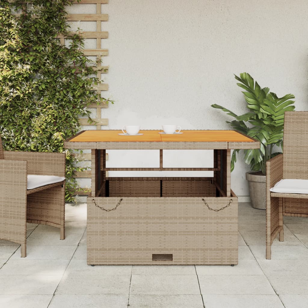 vidaXL Masă de grădină, bej, 110x110x71 cm, poliratan și lemn acacia vidaXL Masă de grădină, bej, 110x110x71 cm, poliratan și lemn acacia