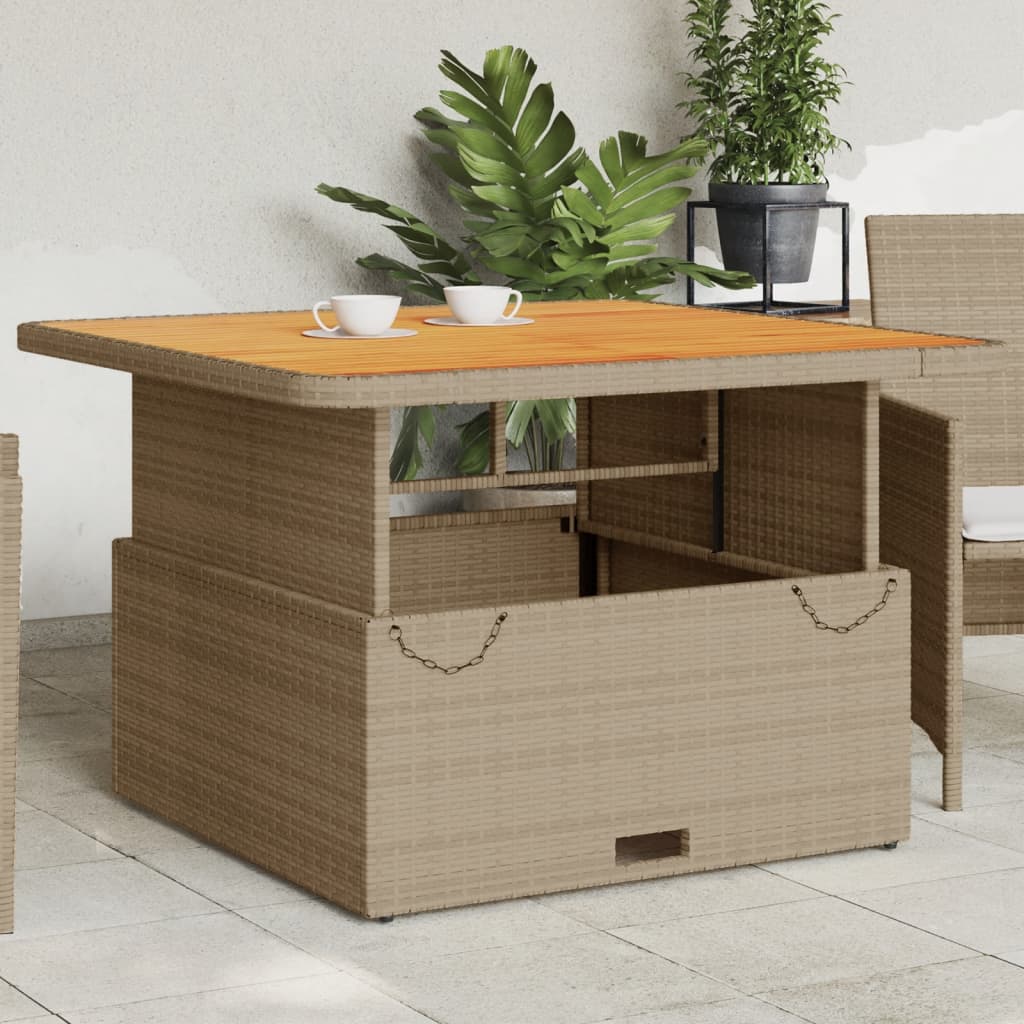 vidaXL Masă de grădină, bej, 110x110x71 cm, poliratan și lemn acacia vidaXL Masă de grădină, bej, 110x110x71 cm, poliratan și lemn acacia