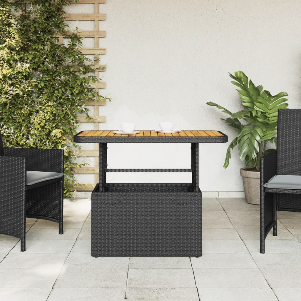 vidaXL Masă de grădină, negru, 90x55x71 cm, poliratan și lemn acacia vidaXL Masă de grădină, negru, 90x55x71 cm, poliratan și lemn acacia