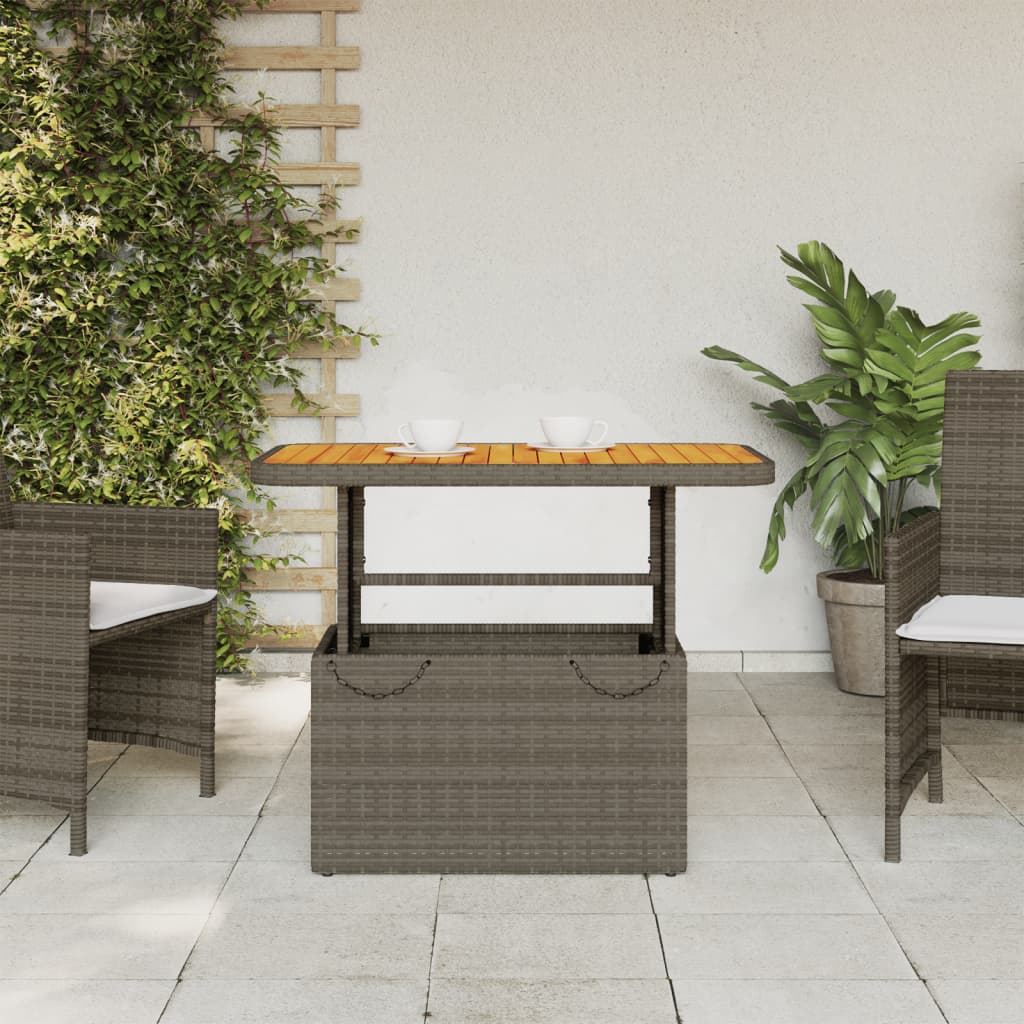 vidaXL Masă de grădină, gri, 90x55x71 cm, poliratan și lemn de acacia