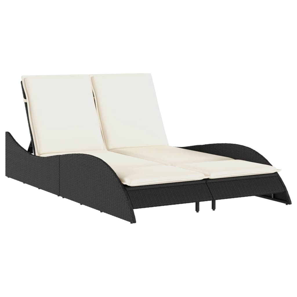vidaXL Șezlong cu perne, negru, 114x205x73 cm, poliratan