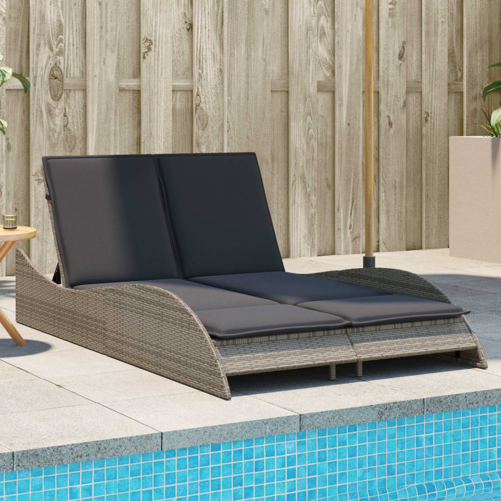 vidaXL Șezlong cu perne, gri, 114x205x73 cm, poliratan vidaXL Șezlong cu perne, gri, 114x205x73 cm, poliratan