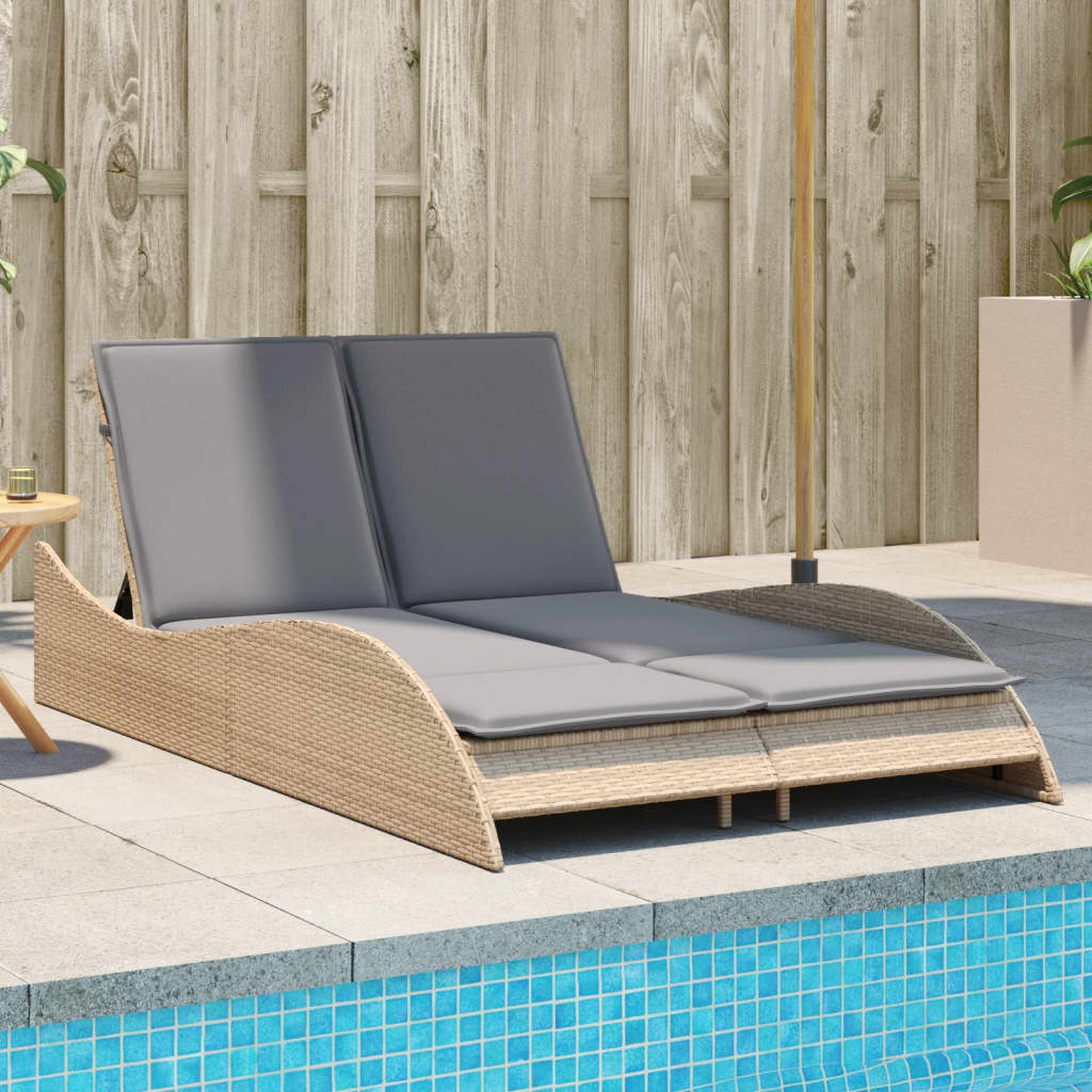 vidaXL Șezlong cu perne, bej, 114x205x73 cm, poliratan vidaXL Șezlong cu perne, bej, 114x205x73 cm, poliratan