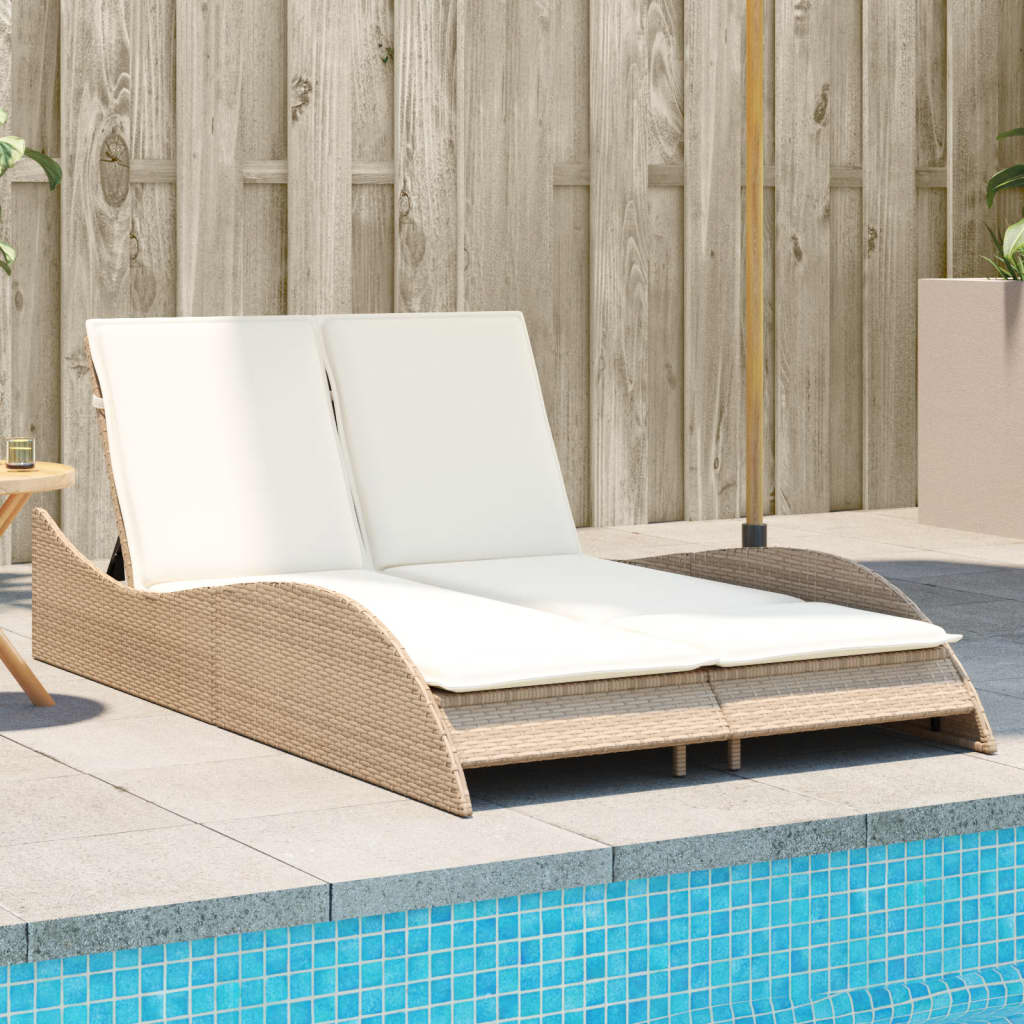 vidaXL Șezlong cu perne, bej, 114x205x73 cm, poliratan vidaXL Șezlong cu perne, bej, 114x205x73 cm, poliratan