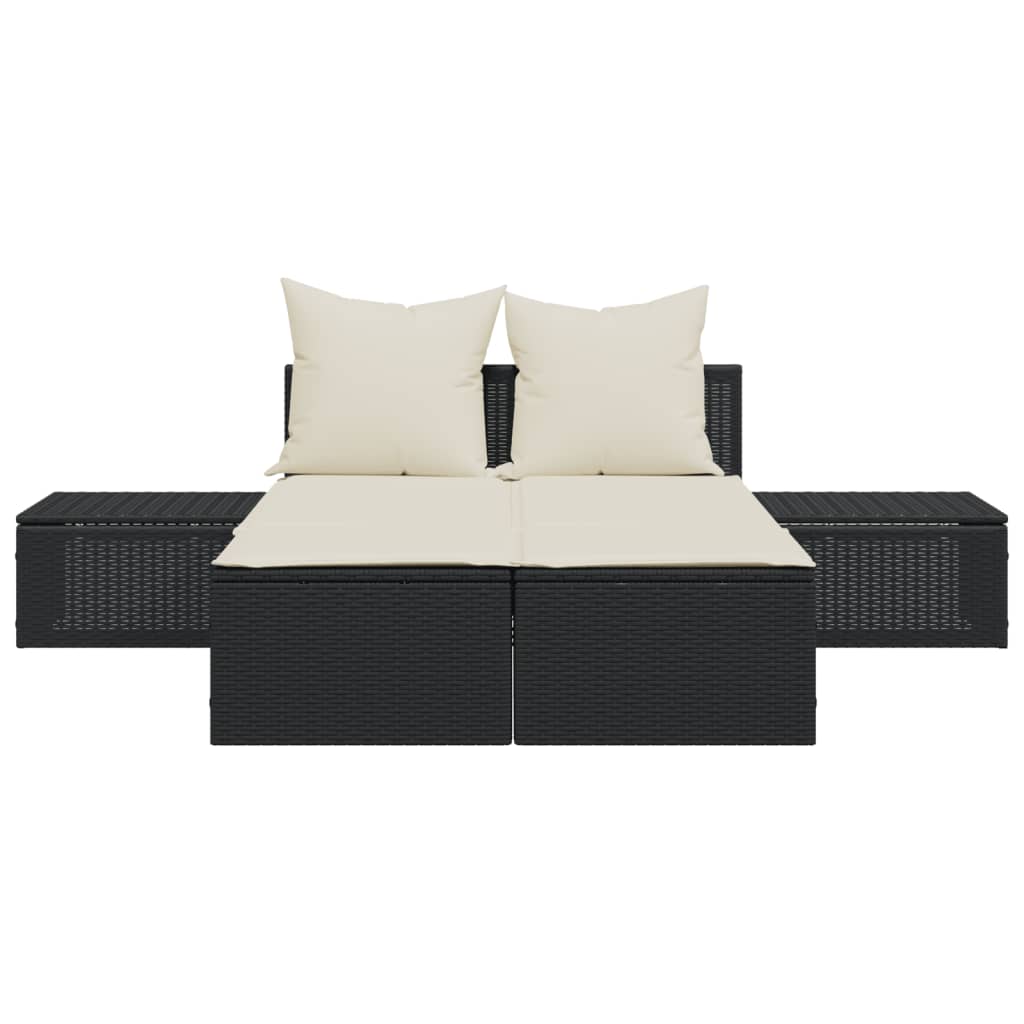 vidaXL Șezlong dublu cu perne, negru, poliratan vidaXL Șezlong dublu cu perne, negru, poliratan