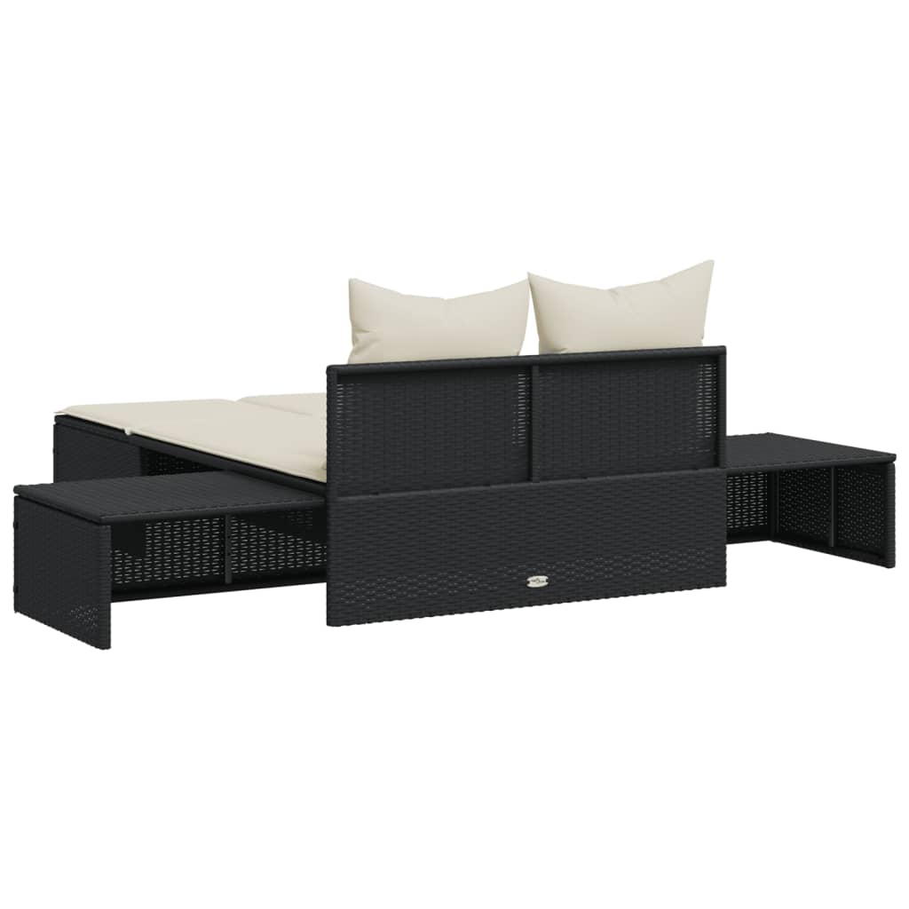 vidaXL Șezlong dublu cu perne, negru, poliratan vidaXL Șezlong dublu cu perne, negru, poliratan