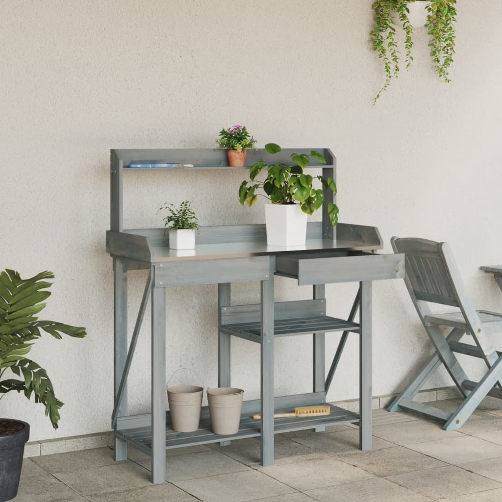 vidaXL Bancă cu spalier pentru plantare, gri, lemn masiv de brad vidaXL Bancă cu spalier pentru plantare, gri, lemn masiv de brad
