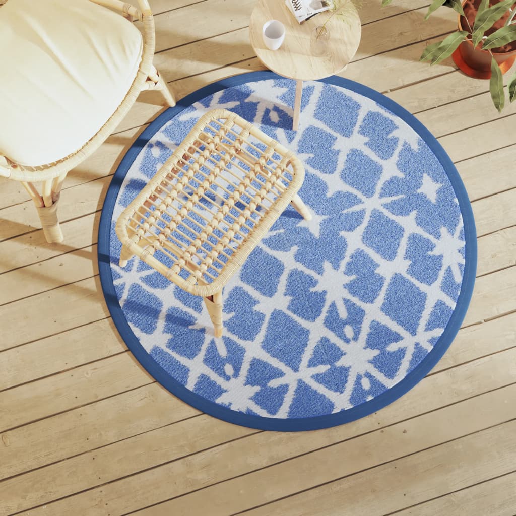 vidaXL Covor de exterior, ARAKIL albastru și alb, Ø120 cm, PP vidaXL Covor de exterior, ARAKIL albastru și alb, Ø120 cm, PP