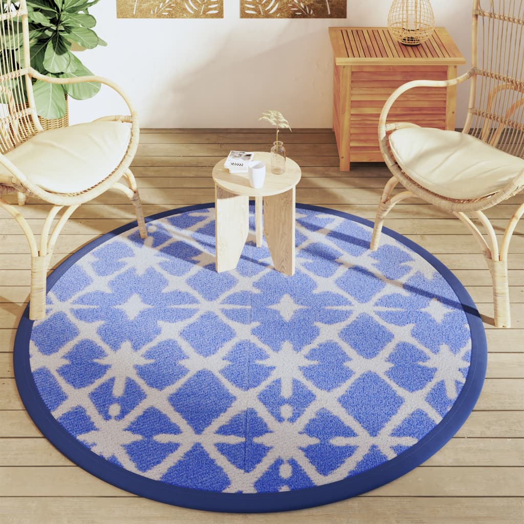 vidaXL Covor de exterior, ARAKIL albastru și alb, Ø160 cm, PP vidaXL Covor de exterior, ARAKIL albastru și alb, Ø160 cm, PP