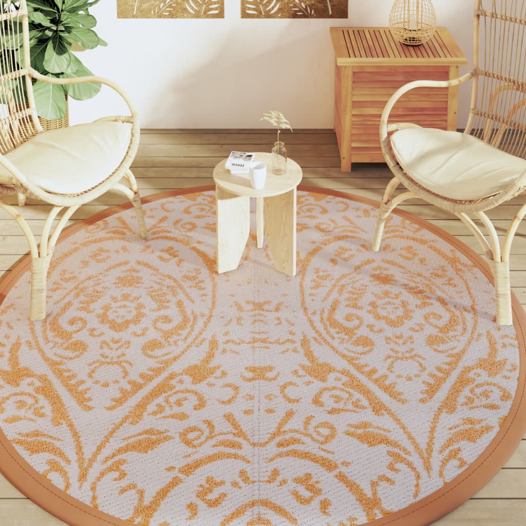 vidaXL Covor de exterior, ARAKIL portocaliu și alb, Ø200 cm, PP vidaXL Covor de exterior, ARAKIL portocaliu și alb, Ø200 cm, PP