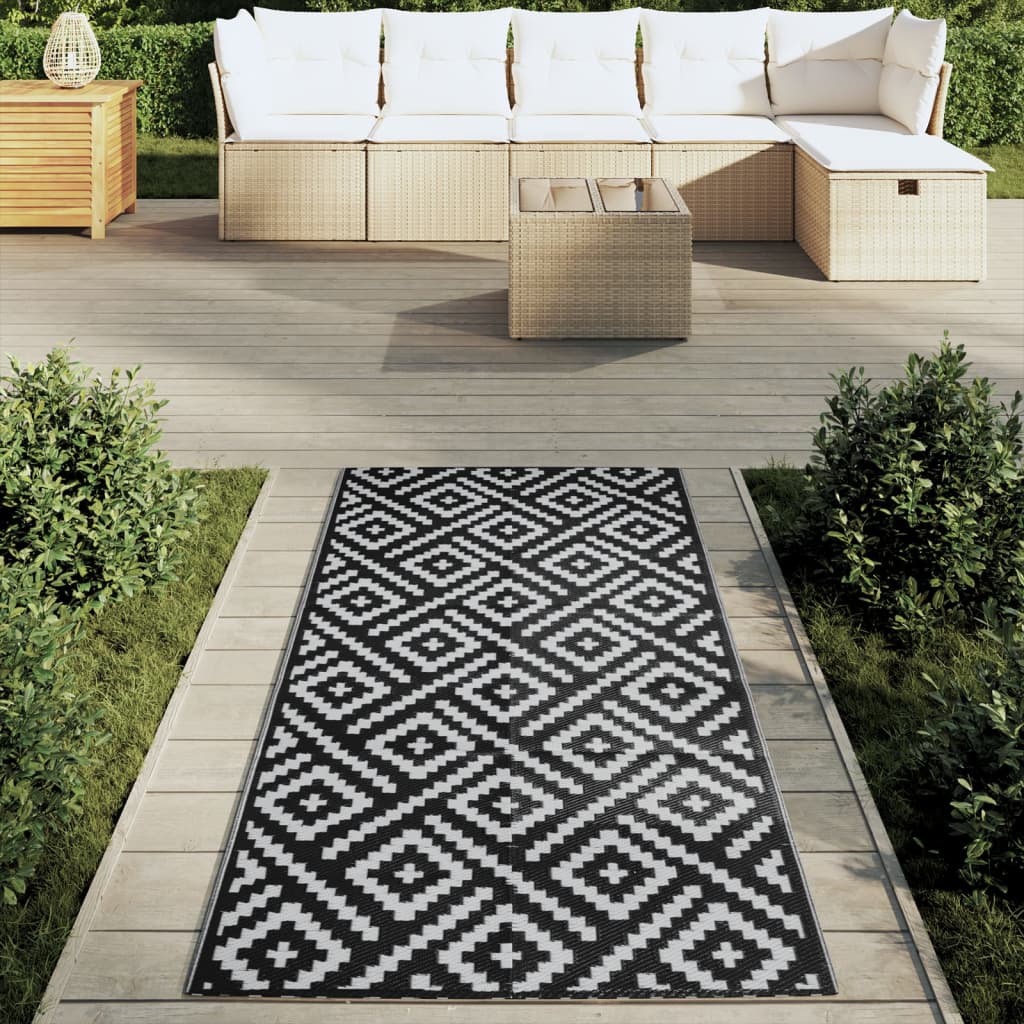 vidaXL Covor de exterior, ARAKIL alb și negru, 80x150 cm, PP vidaXL Covor de exterior, ARAKIL alb și negru, 80x150 cm, PP