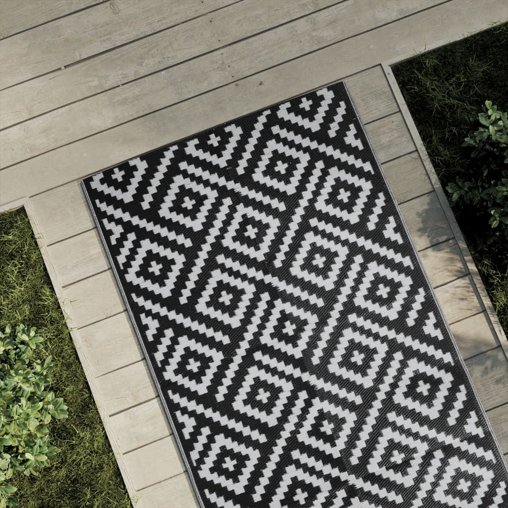 vidaXL Covor de exterior, ARAKIL alb și negru, 80x150 cm, PP vidaXL Covor de exterior, ARAKIL alb și negru, 80x150 cm, PP