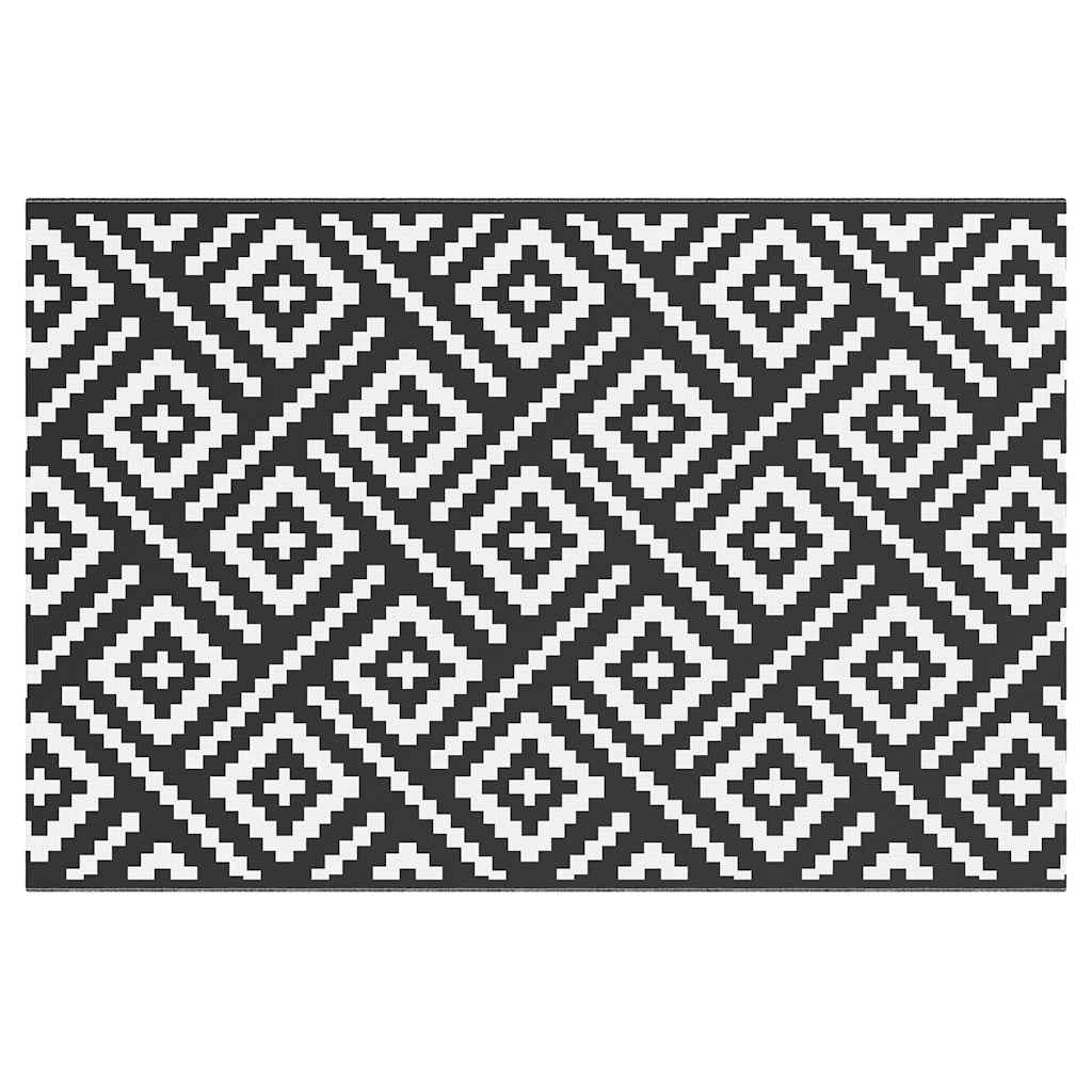 vidaXL Covor de exterior, ARAKIL alb și negru, 120x180 cm, PP vidaXL Covor de exterior, ARAKIL alb și negru, 120x180 cm, PP