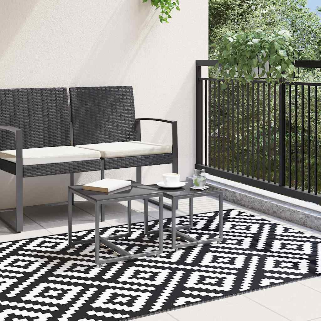 vidaXL Covor de exterior, ARAKIL alb și negru, 120x180 cm, PP vidaXL Covor de exterior, ARAKIL alb și negru, 120x180 cm, PP