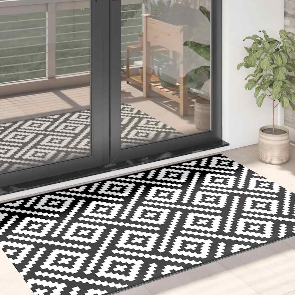 vidaXL Covor de exterior, ARAKIL alb și negru, 120x180 cm, PP vidaXL Covor de exterior, ARAKIL alb și negru, 120x180 cm, PP