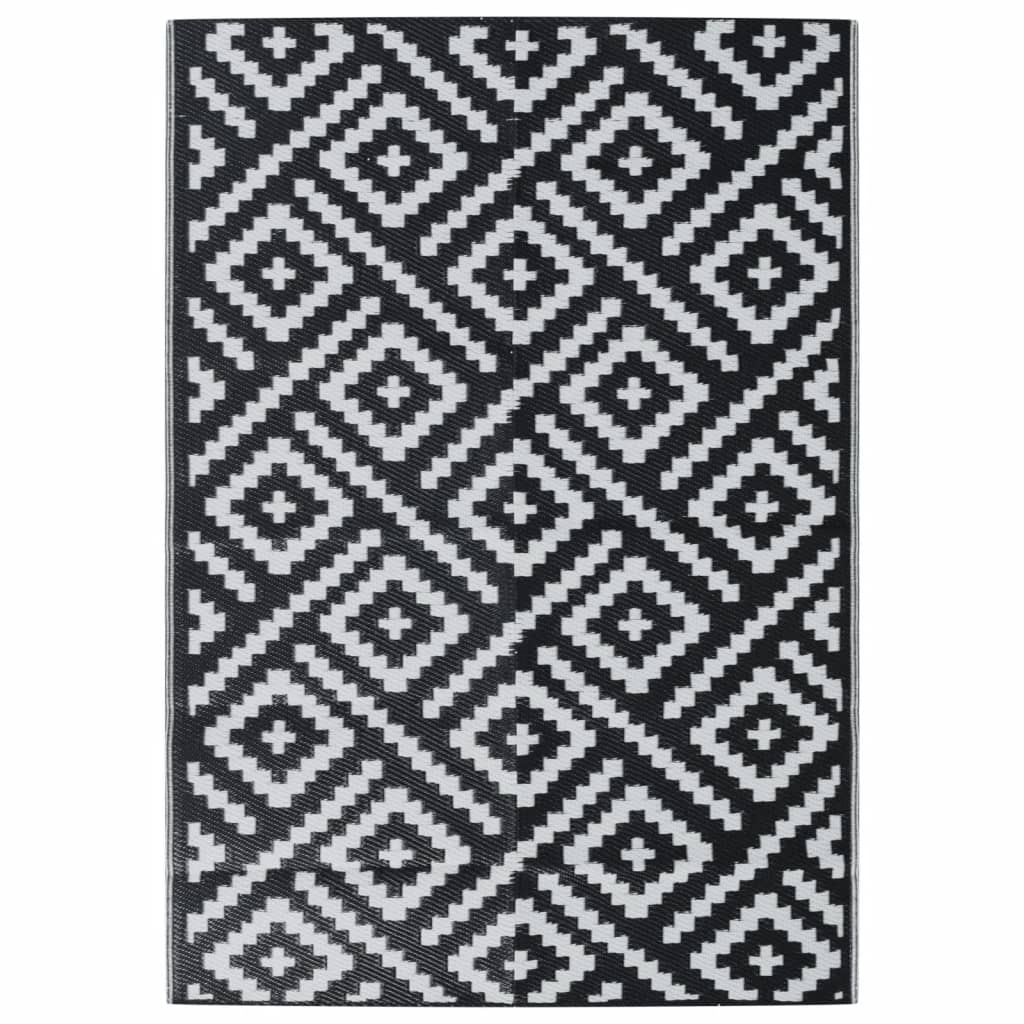 vidaXL Covor de exterior, ARAKIL alb și negru, 140x200 cm, PP vidaXL Covor de exterior, ARAKIL alb și negru, 140x200 cm, PP