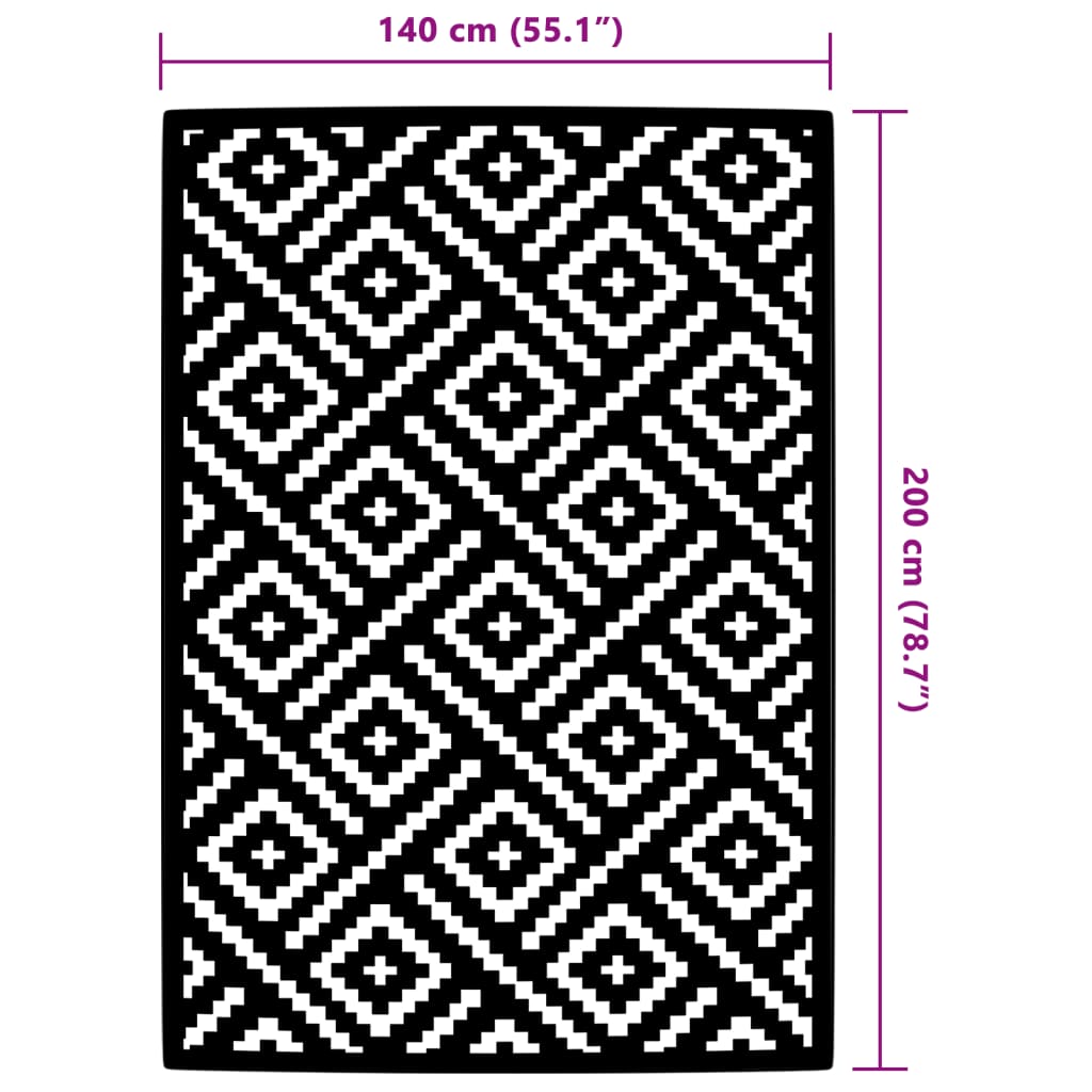 vidaXL Covor de exterior, ARAKIL alb și negru, 140x200 cm, PP vidaXL Covor de exterior, ARAKIL alb și negru, 140x200 cm, PP