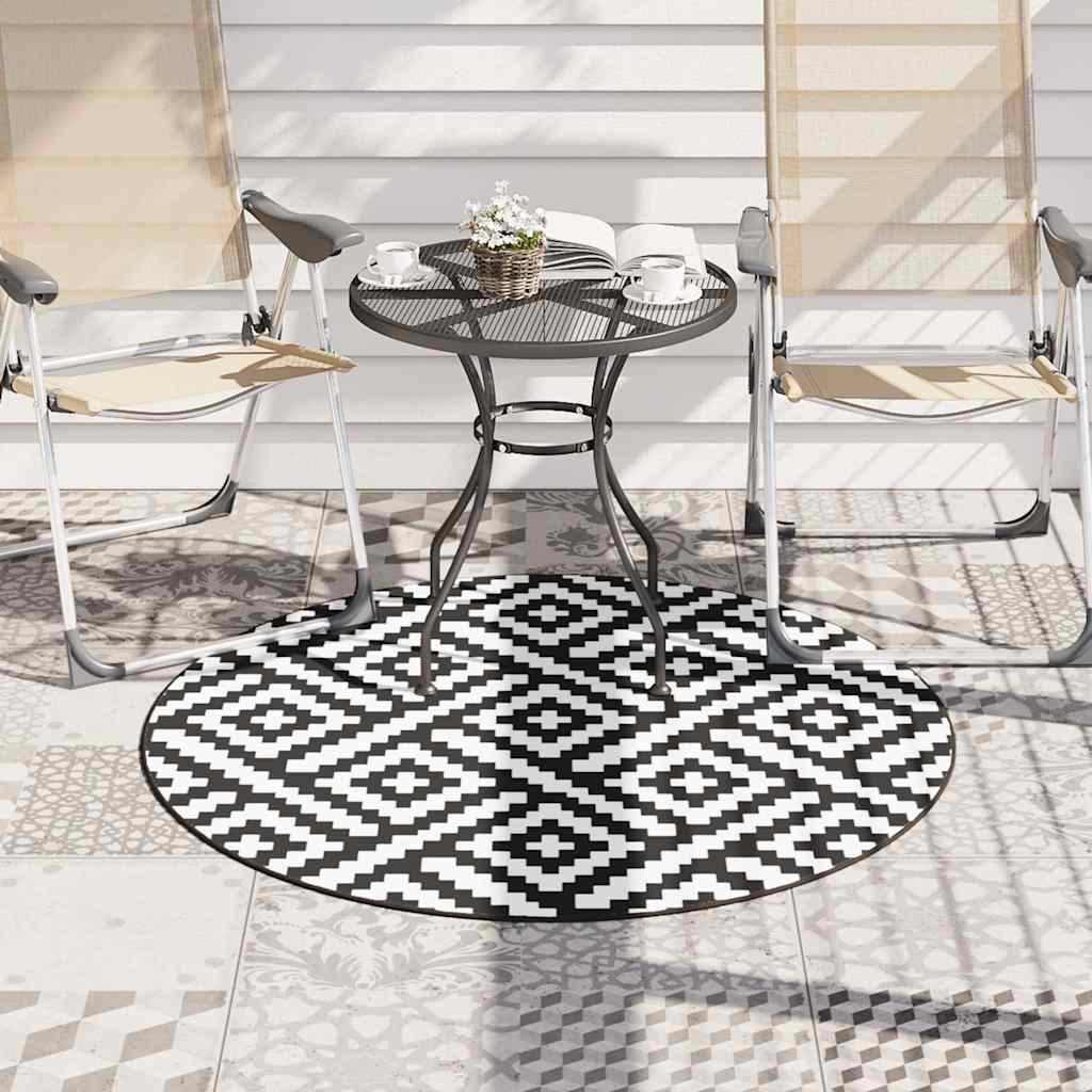 vidaXL Covor de exterior, ARAKIL alb și negru, Ø120 cm, PP vidaXL Covor de exterior, ARAKIL alb și negru, Ø120 cm, PP