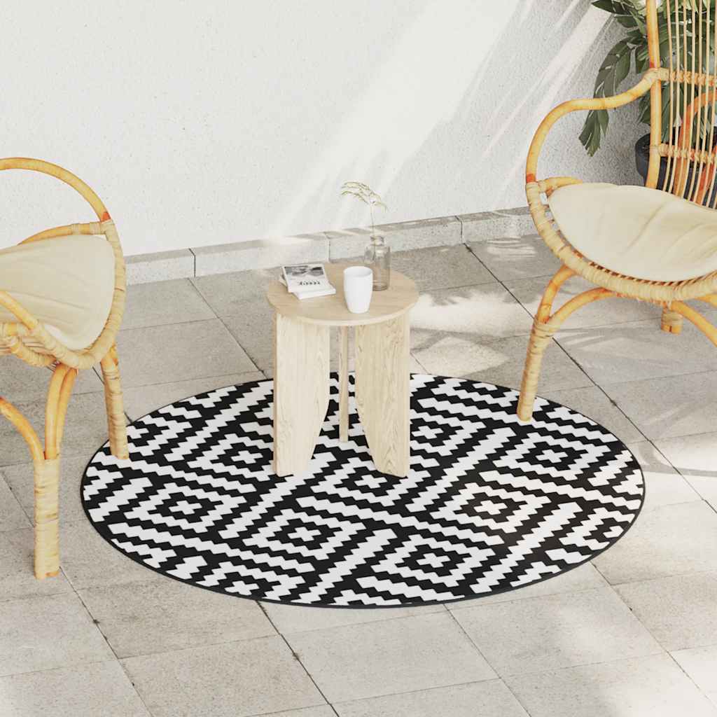 vidaXL Covor de exterior, ARAKIL alb și negru, Ø120 cm, PP vidaXL Covor de exterior, ARAKIL alb și negru, Ø120 cm, PP
