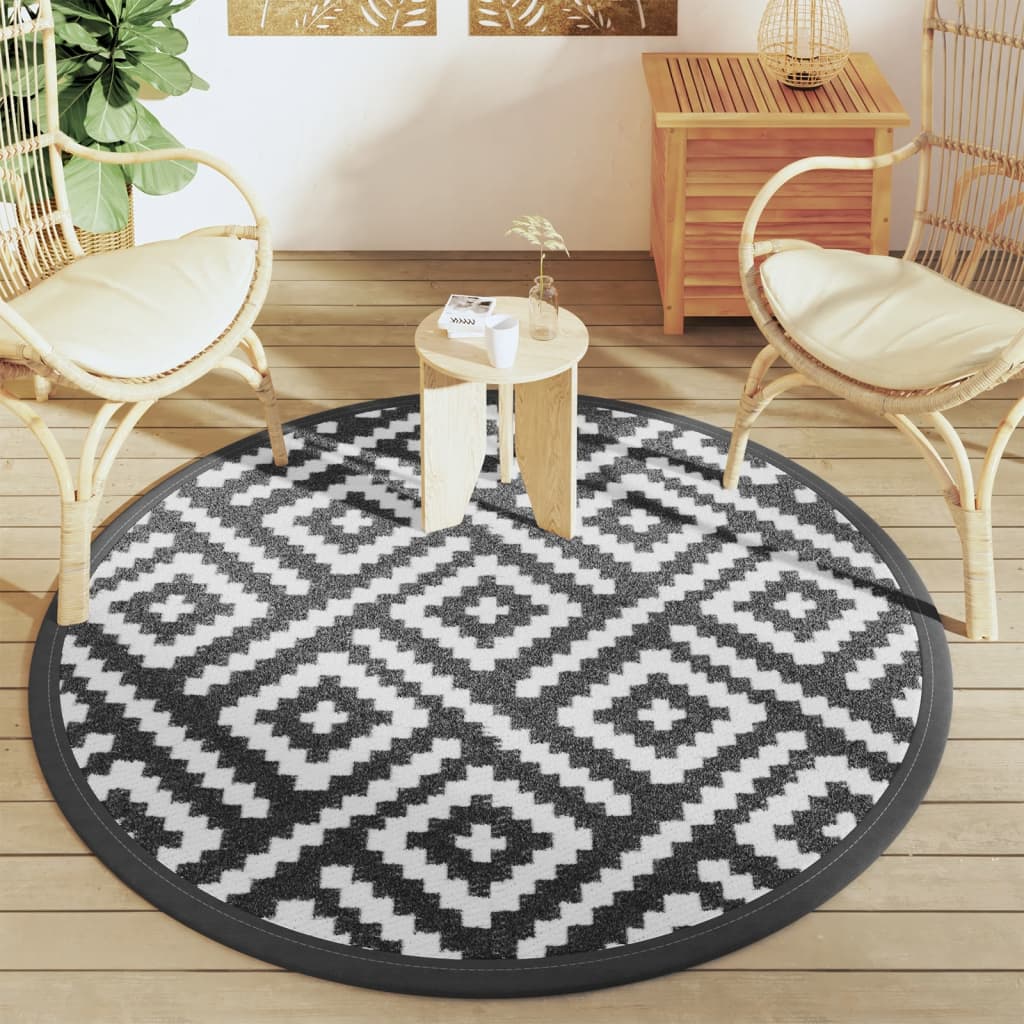 vidaXL Covor de exterior, ARAKIL alb și negru, Ø160 cm, PP vidaXL Covor de exterior, ARAKIL alb și negru, Ø160 cm, PP