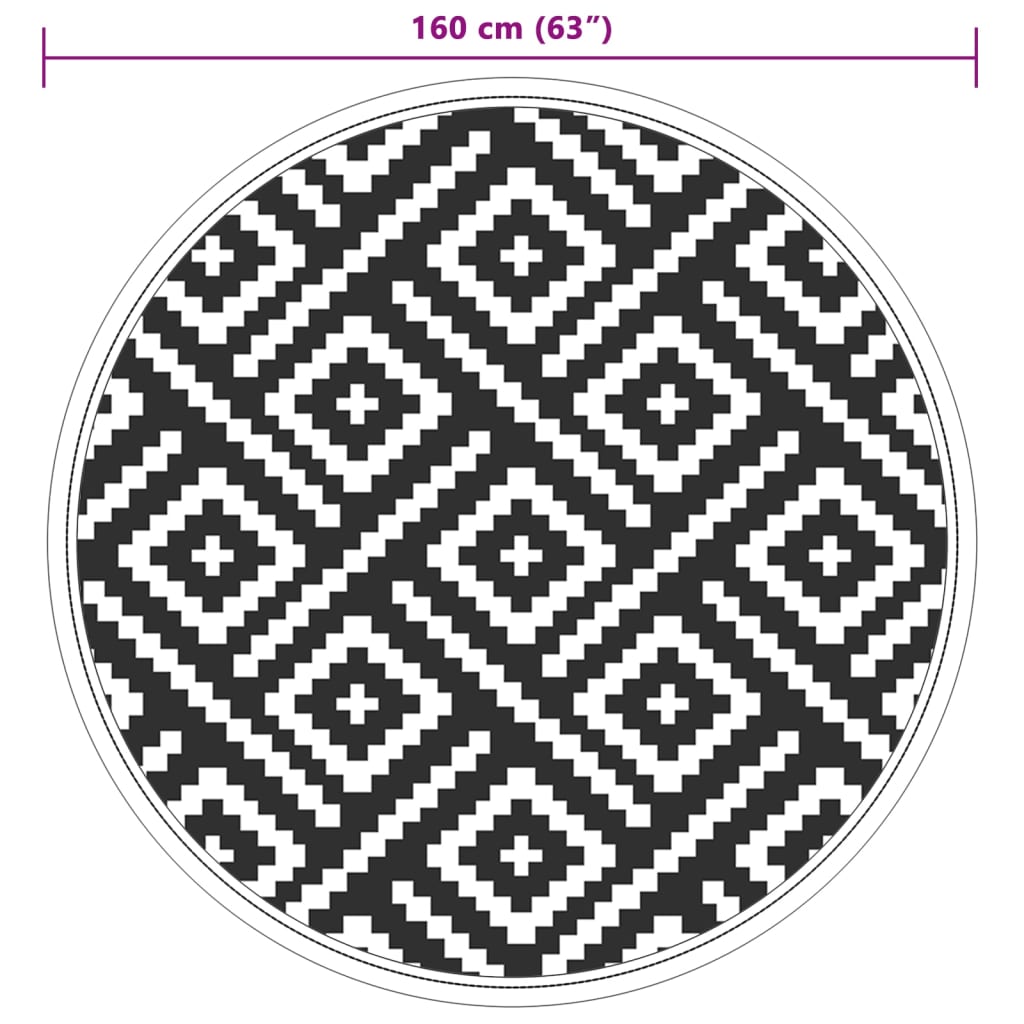 vidaXL Covor de exterior, ARAKIL alb și negru, Ø160 cm, PP vidaXL Covor de exterior, ARAKIL alb și negru, Ø160 cm, PP