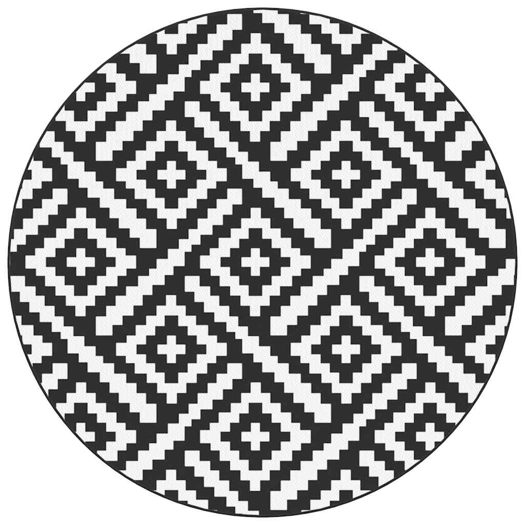 vidaXL Covor de exterior, ARAKIL alb și negru, Ø200 cm, PP vidaXL Covor de exterior, ARAKIL alb și negru, Ø200 cm, PP