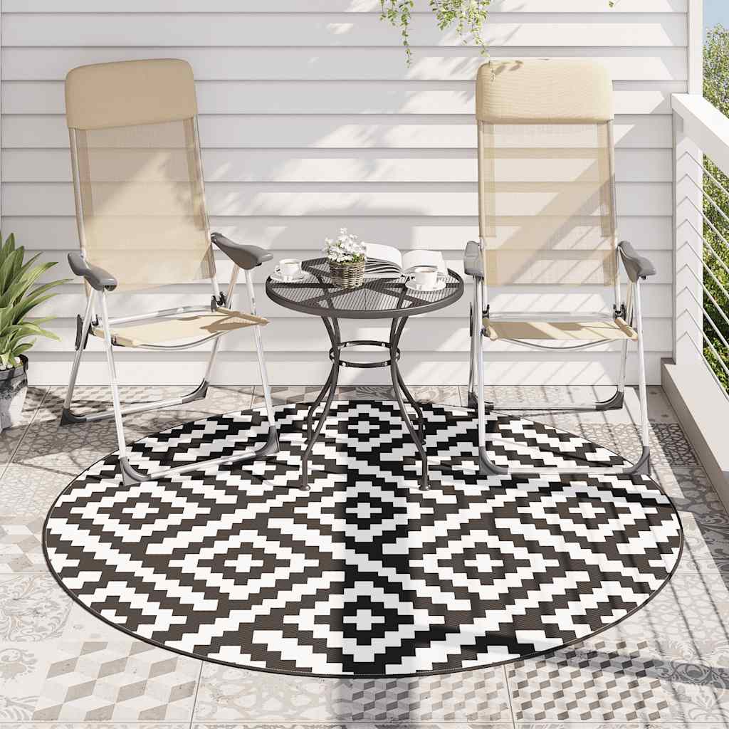 vidaXL Covor de exterior, ARAKIL alb și negru, Ø200 cm, PP vidaXL Covor de exterior, ARAKIL alb și negru, Ø200 cm, PP